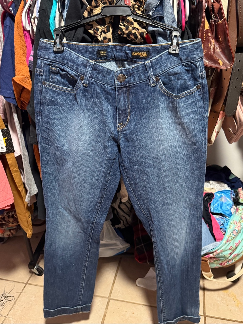Express Women’s Cropped Jeans in Mid Blue Wash